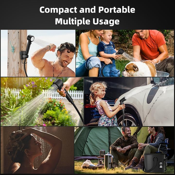 MORIKO 8000mAh Portable Camping Shower, Upgrade Rechargeable Electric Shower Pump with 5 Gallon Bucket, Intelligent LED Display,Portable Shower for Outdoor - Image 2